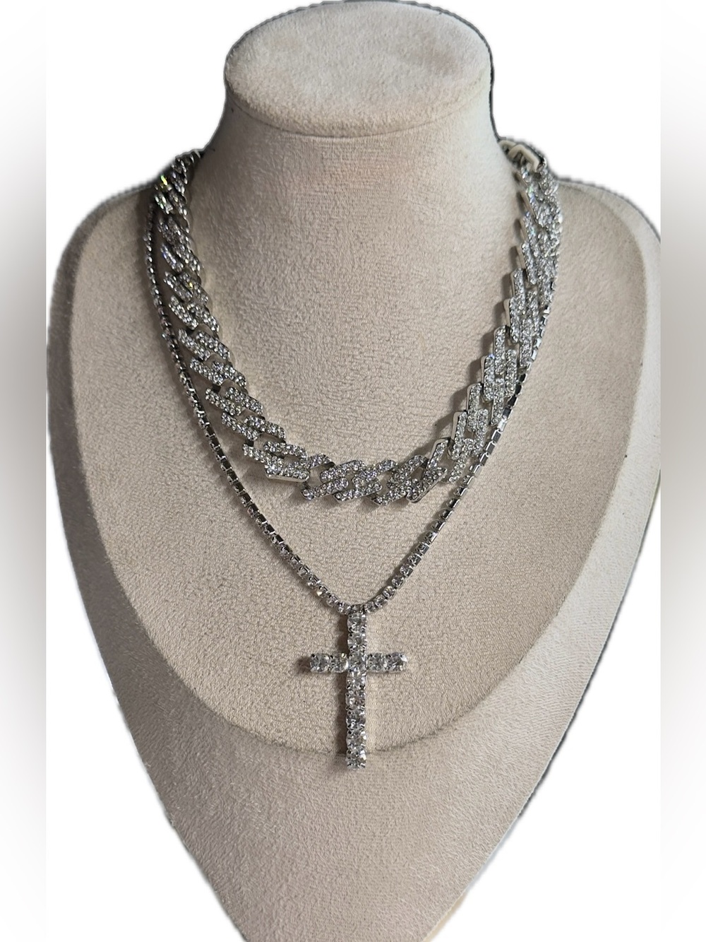 Aldo KEYSHIA Silver-Tone Layered Crystal Cross Necklace